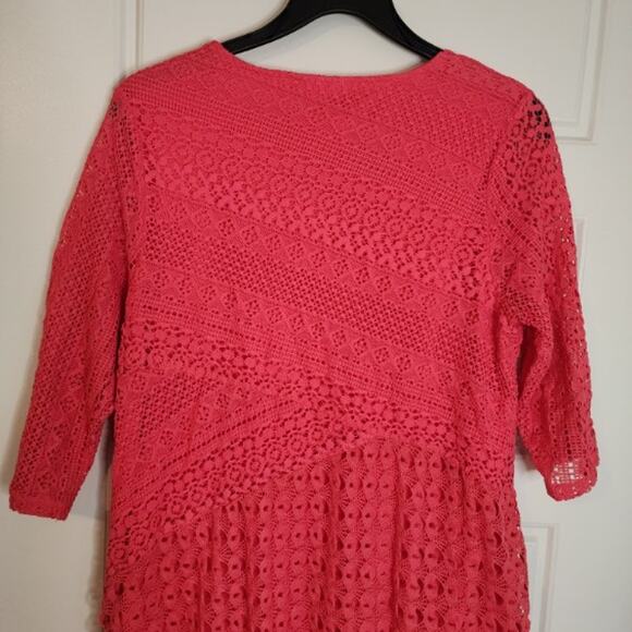 JM Collection Women's Top Large Lace Shell on Lining 3/4 Sleeve Gold Chain Neck - Picture 9 of 11